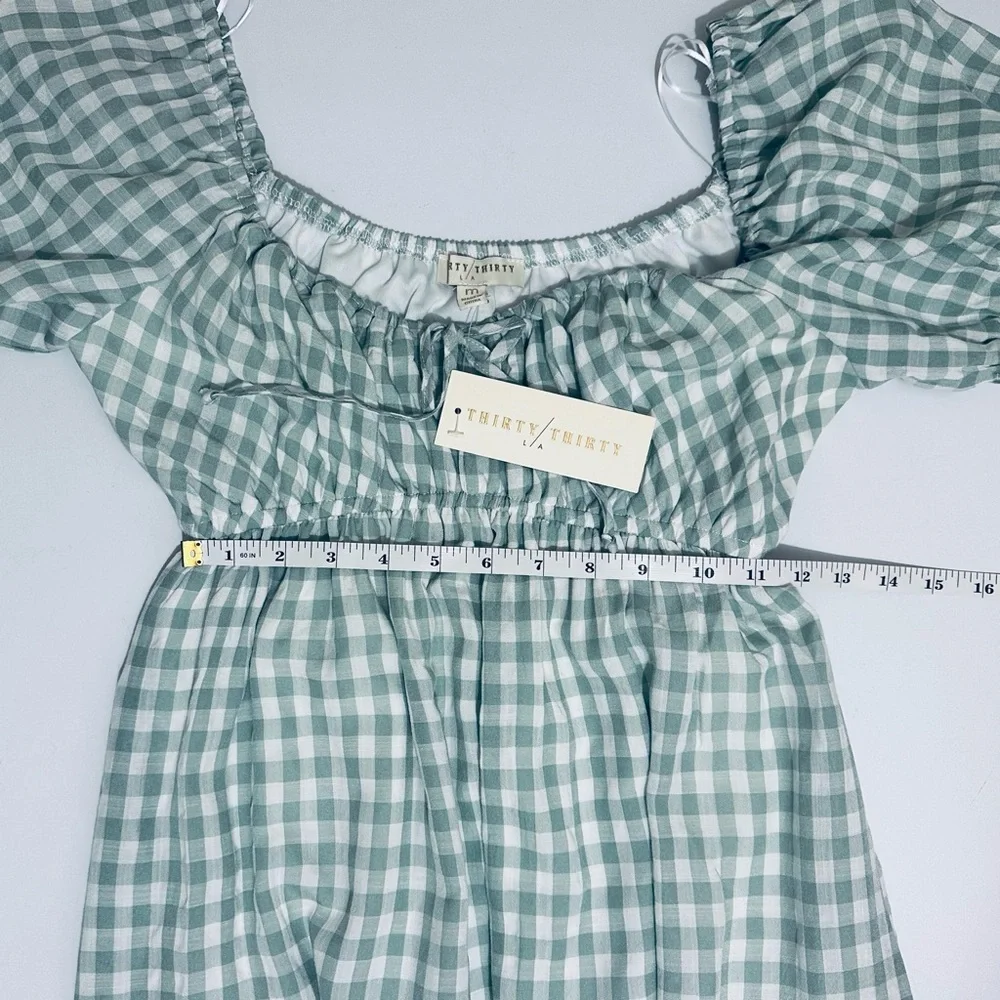NWT Thirty/Thirty LA Green & White Gingham Dress, Babydoll Mini Dress, Medium - Picture 10 of 15